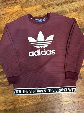 adidas Burgundy Sweatshirt with White Trefoil Logo(color is maroon/burgandy)